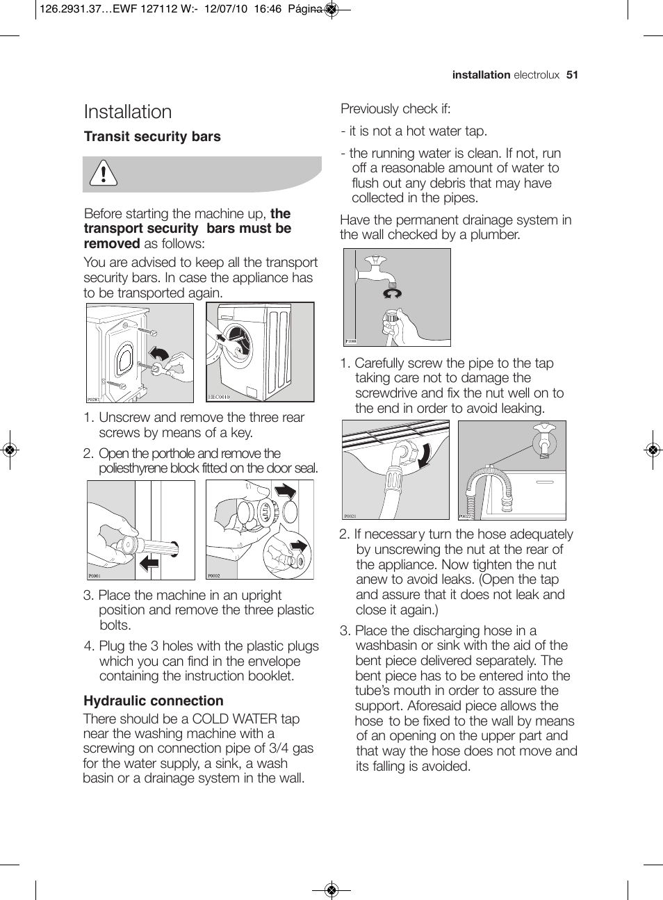 Installation | Electrolux EWF 127112 W User Manual | Page 25 / 34