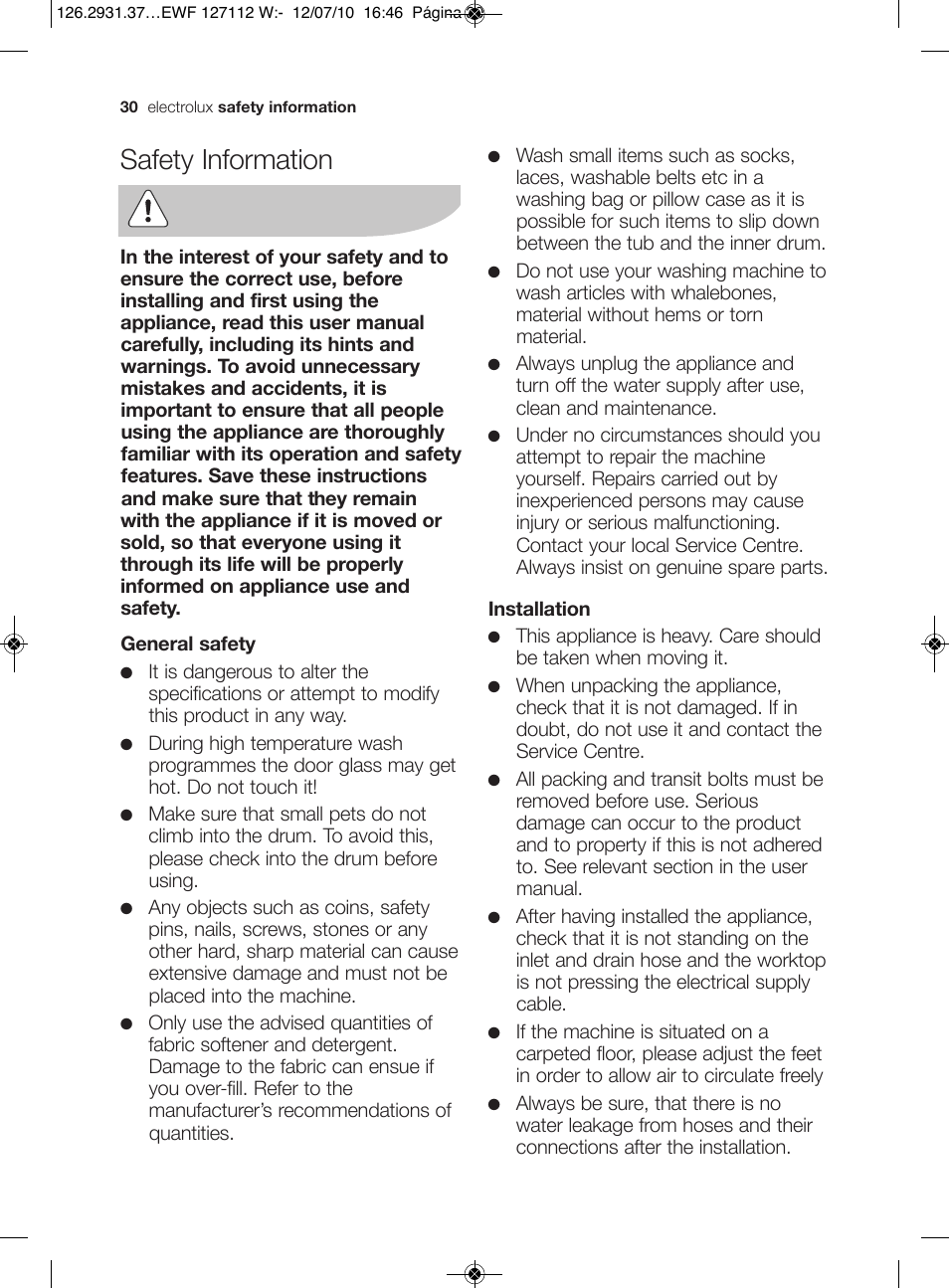 Safety information | Electrolux EWF 127112 W User Manual | Page 4 / 34