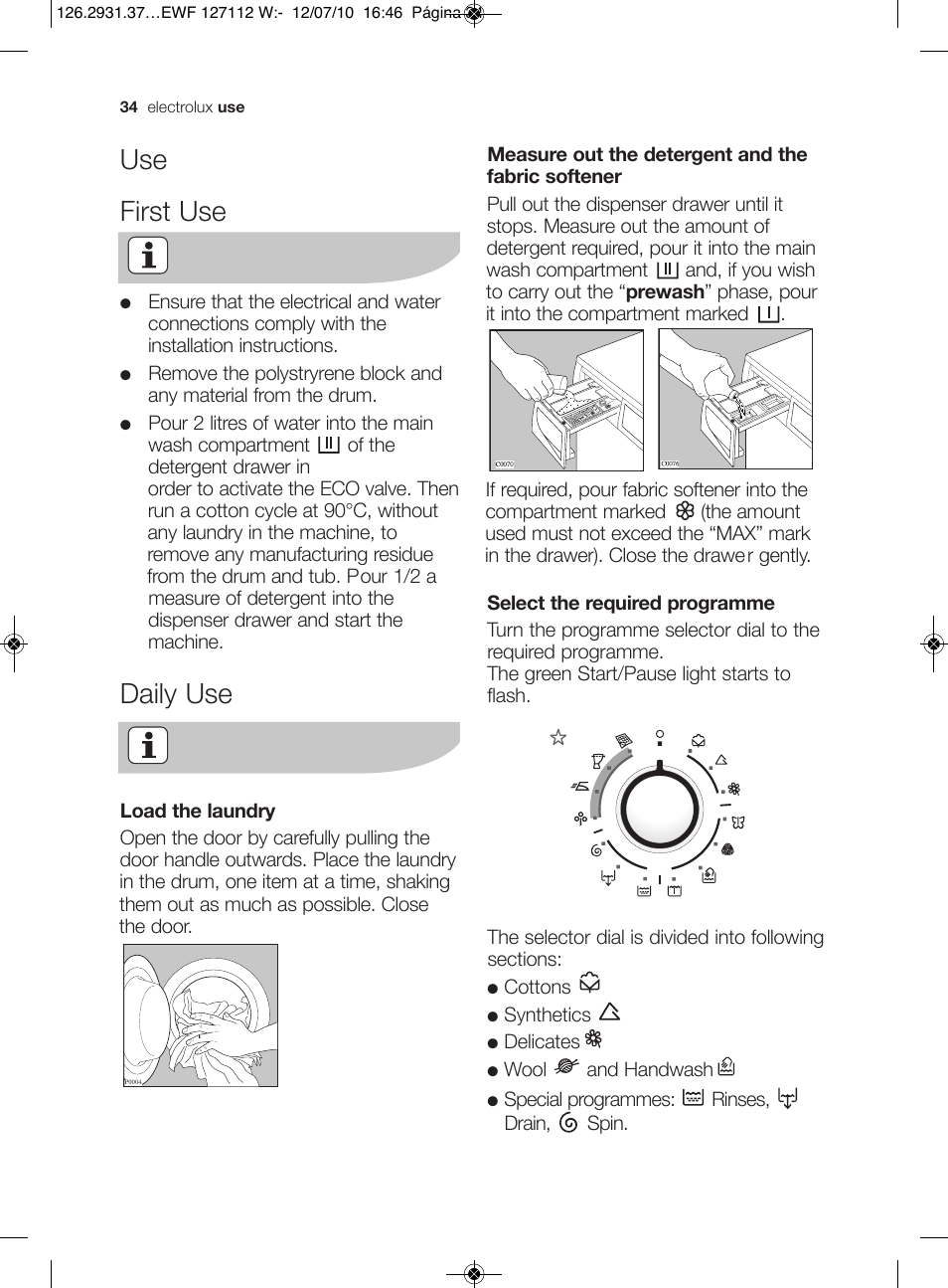 Use first use, Daily use | Electrolux EWF 127112 W User Manual | Page 8 / 34