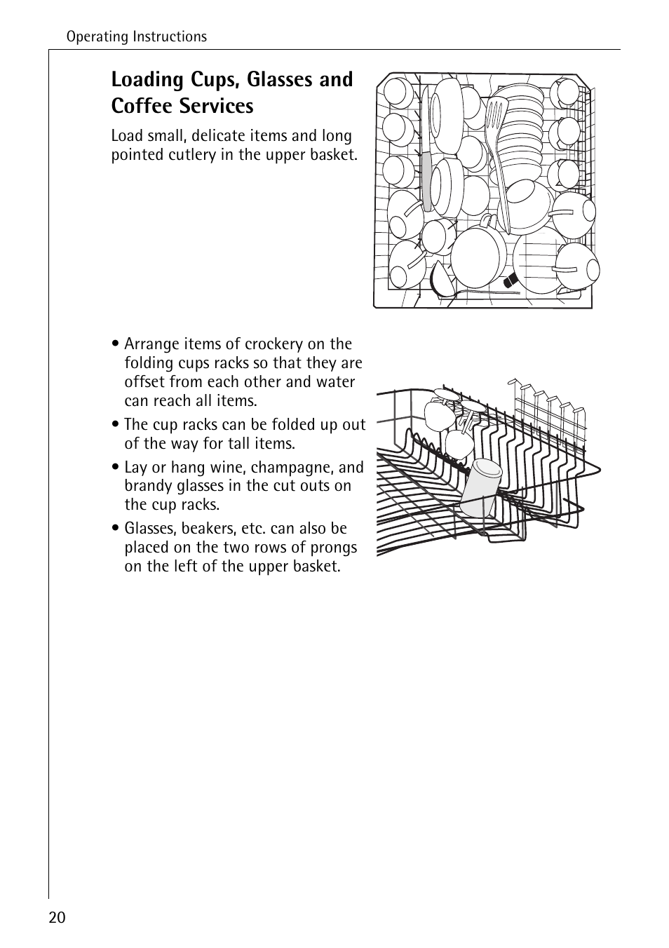 Loading cups, glasses and coffee services | Electrolux 40740 User Manual | Page 20 / 44