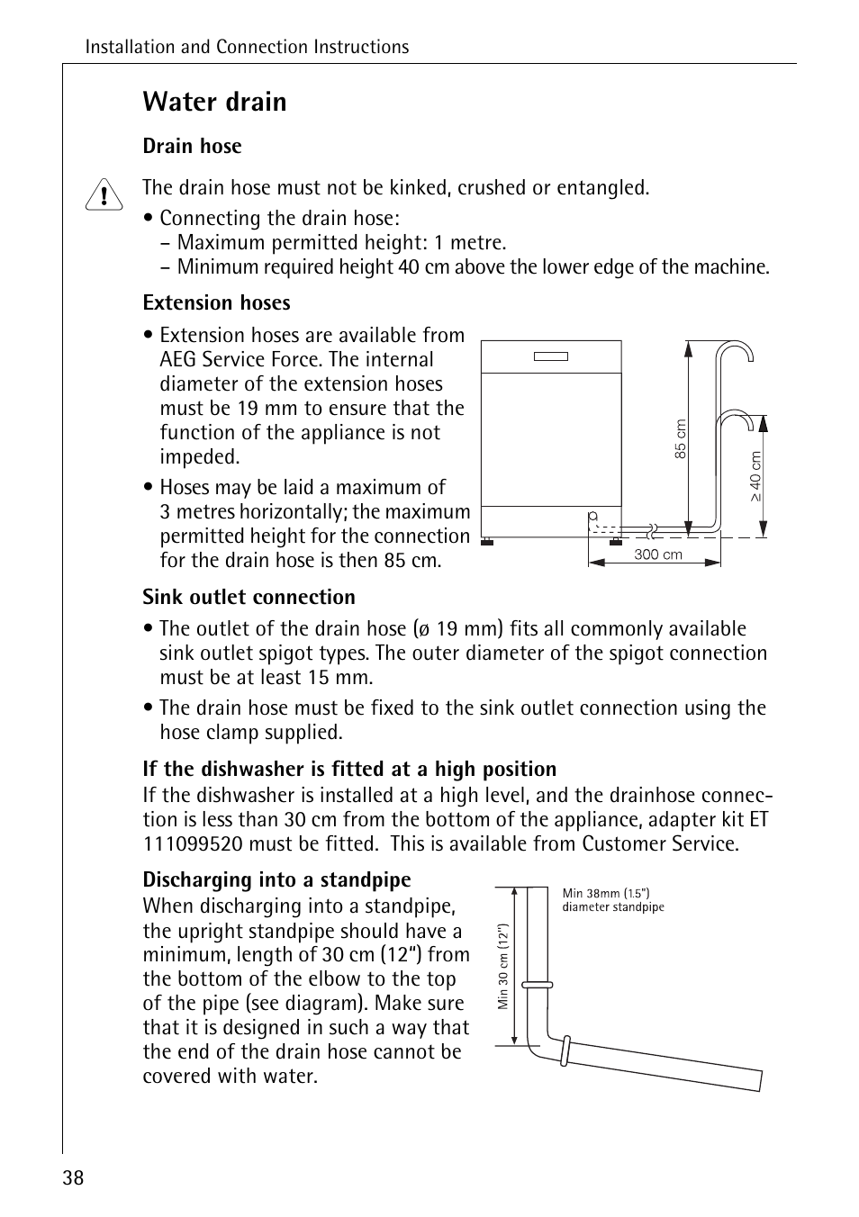 Water drain | Electrolux 40740 User Manual | Page 38 / 44