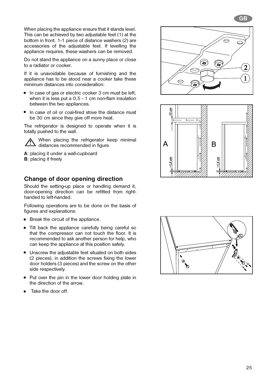 Change of door opening direction | Electrolux CV 850 S/2 User Manual | Page 12 / 15