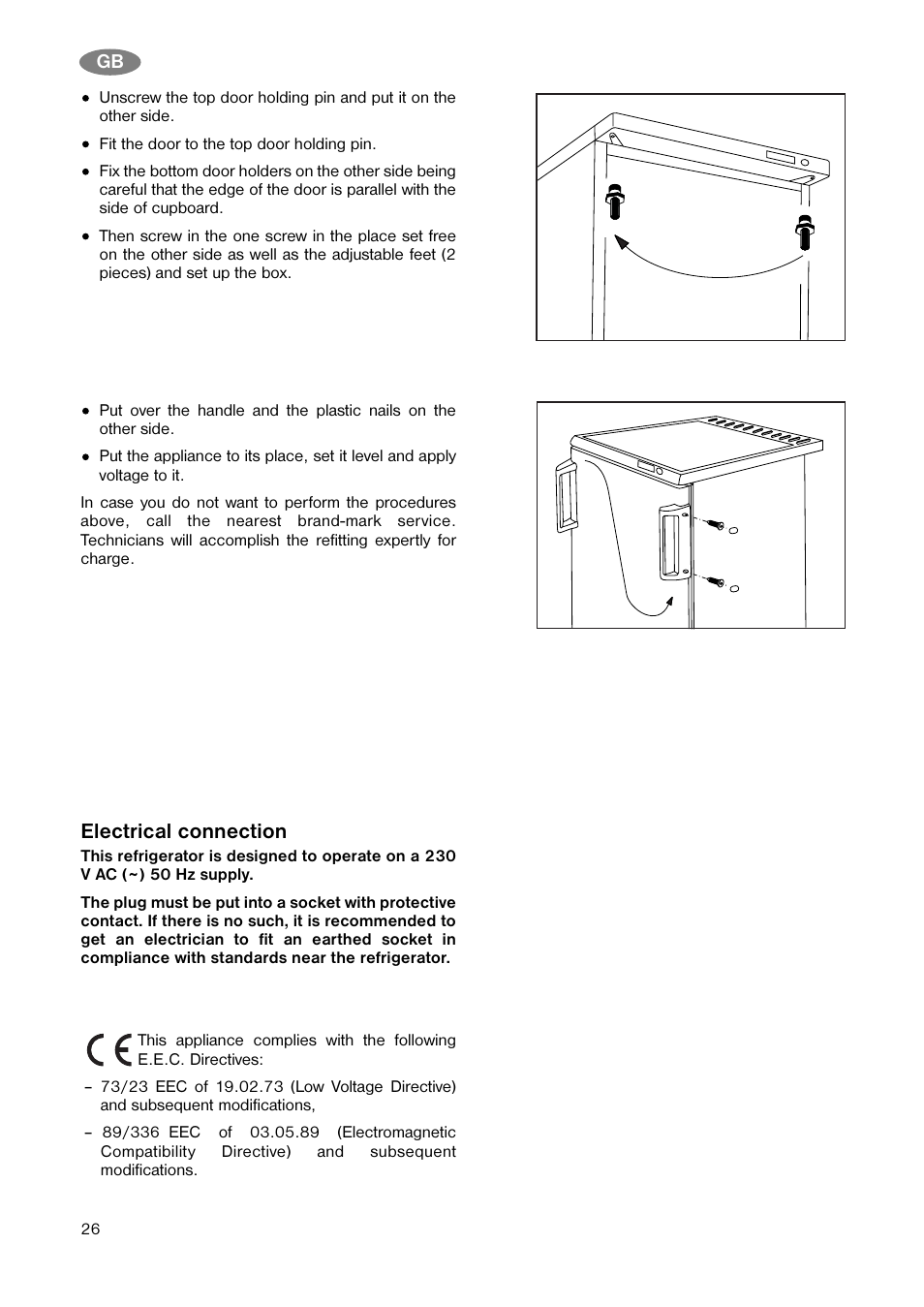 Electrical connection | Electrolux CV 850 S/2 User Manual | Page 13 / 15