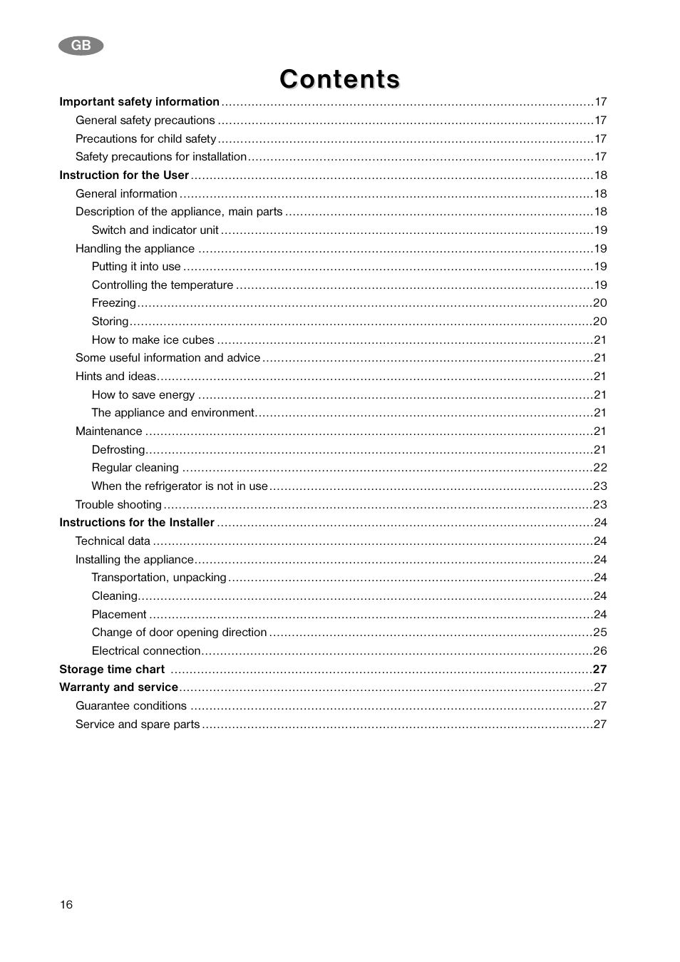 Cont, Cont ents ents | Electrolux CV 850 S/2 User Manual | Page 3 / 15