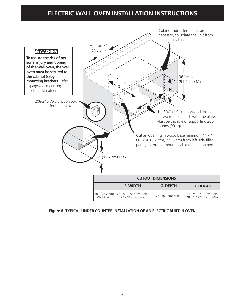 Electric wall oven installation instructions | Electrolux 30" Wall Oven User Manual | Page 5 / 8