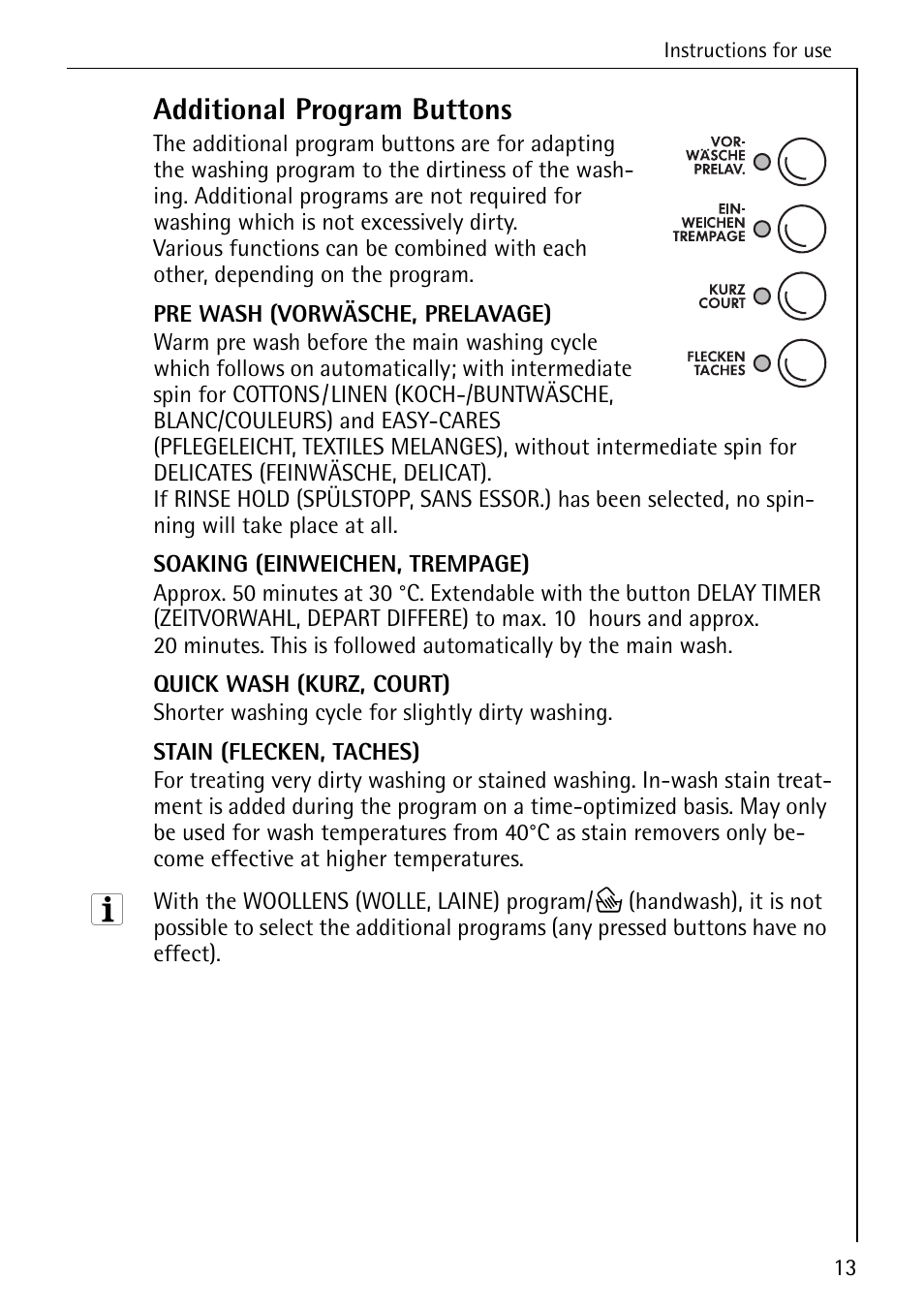 Additional program buttons | Electrolux LAVAMAT BELLA 3450 User Manual | Page 13 / 56