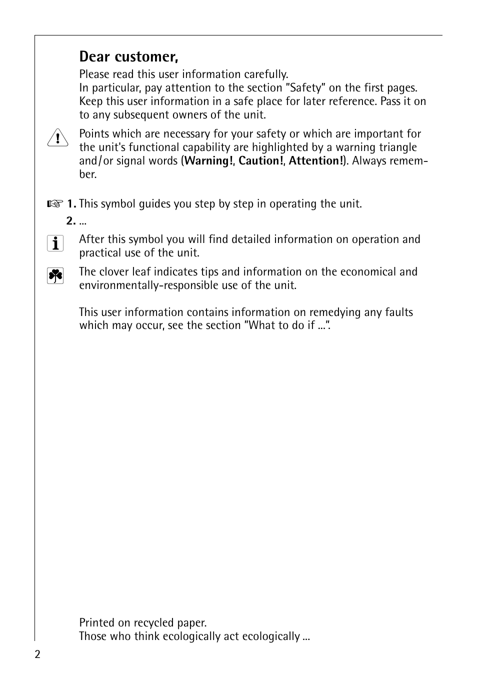 Dear customer | Electrolux LAVAMAT BELLA 3450 User Manual | Page 2 / 56