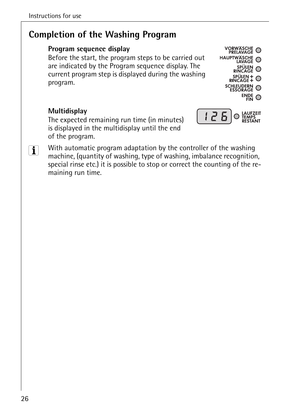 Completion of the washing program | Electrolux LAVAMAT BELLA 3450 User Manual | Page 26 / 56