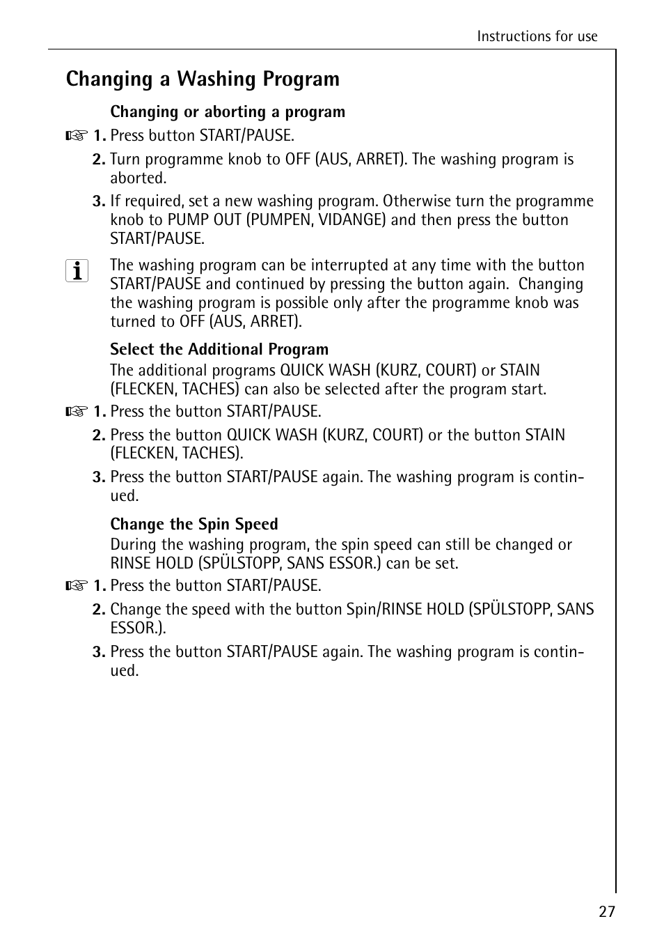 Changing a washing program | Electrolux LAVAMAT BELLA 3450 User Manual | Page 27 / 56