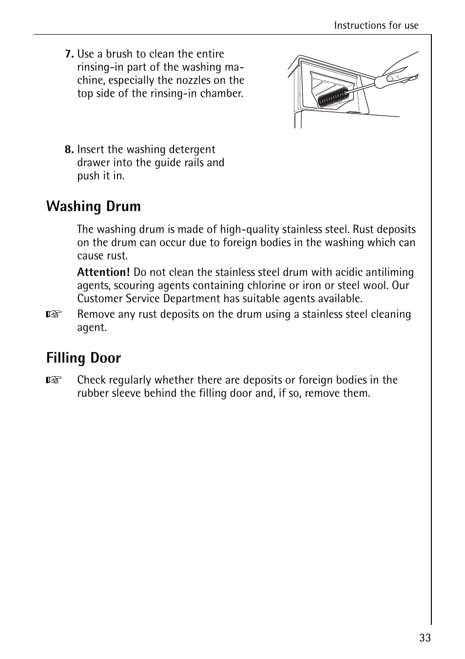 Washing drum, Filling door | Electrolux LAVAMAT BELLA 3450 User Manual | Page 33 / 56