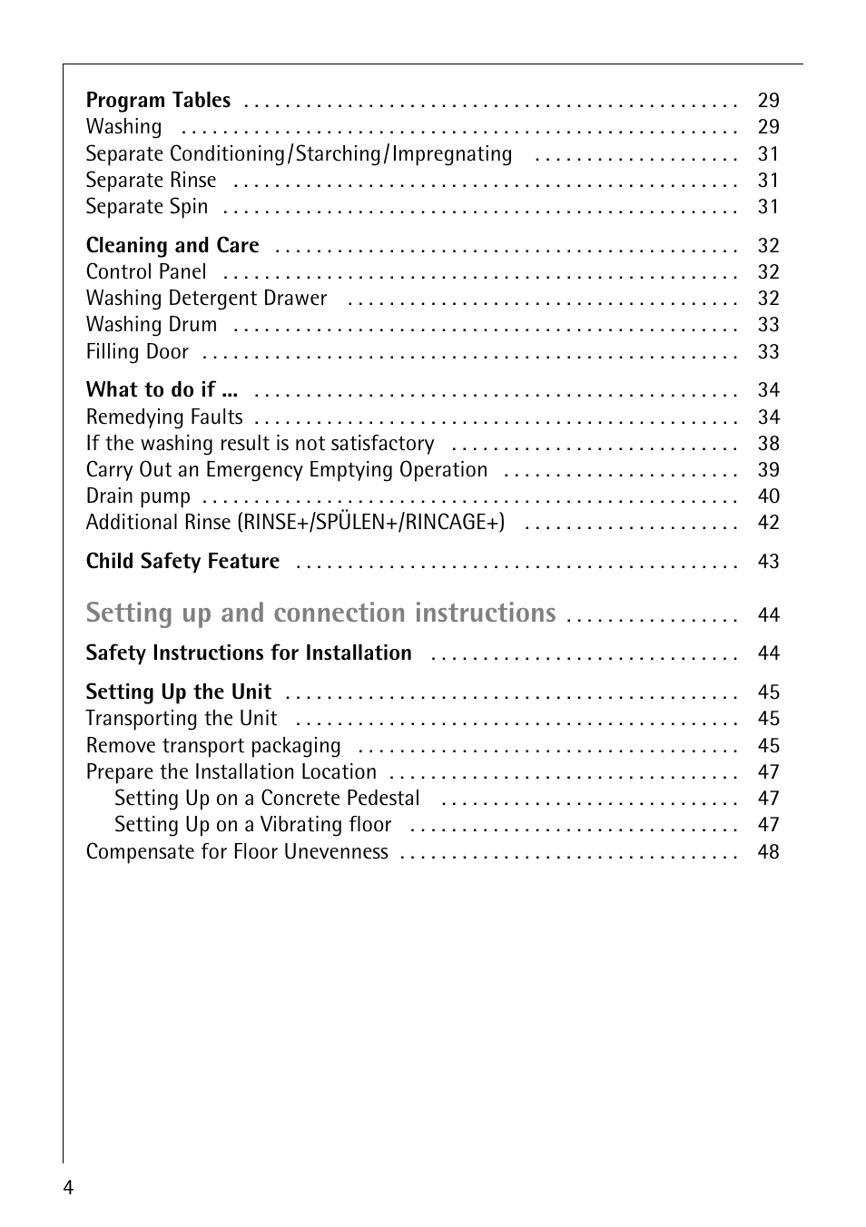 Setting up and connection instructions | Electrolux LAVAMAT BELLA 3450 User Manual | Page 4 / 56