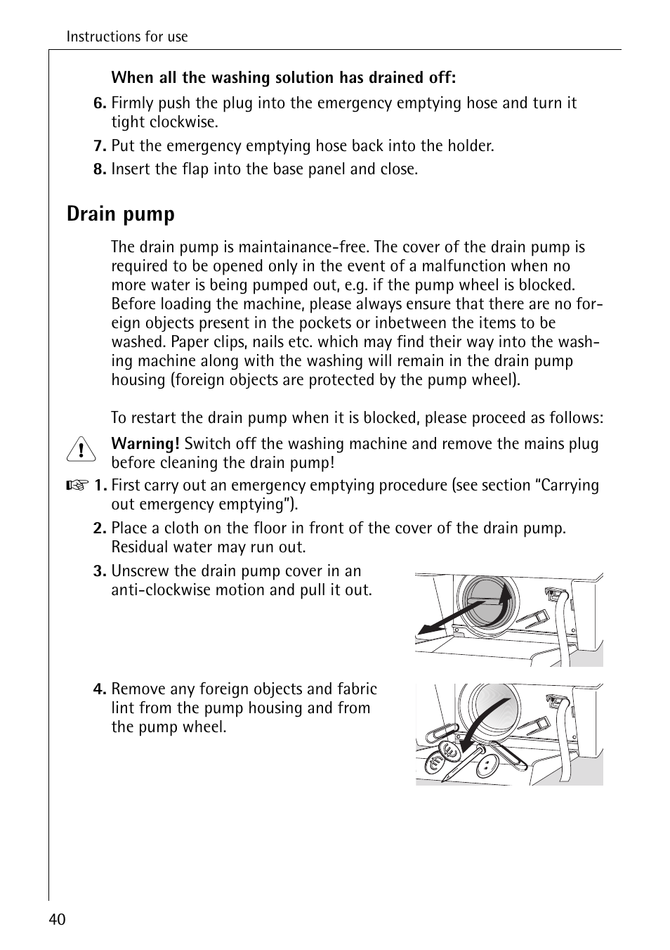 Drain pump | Electrolux LAVAMAT BELLA 3450 User Manual | Page 40 / 56