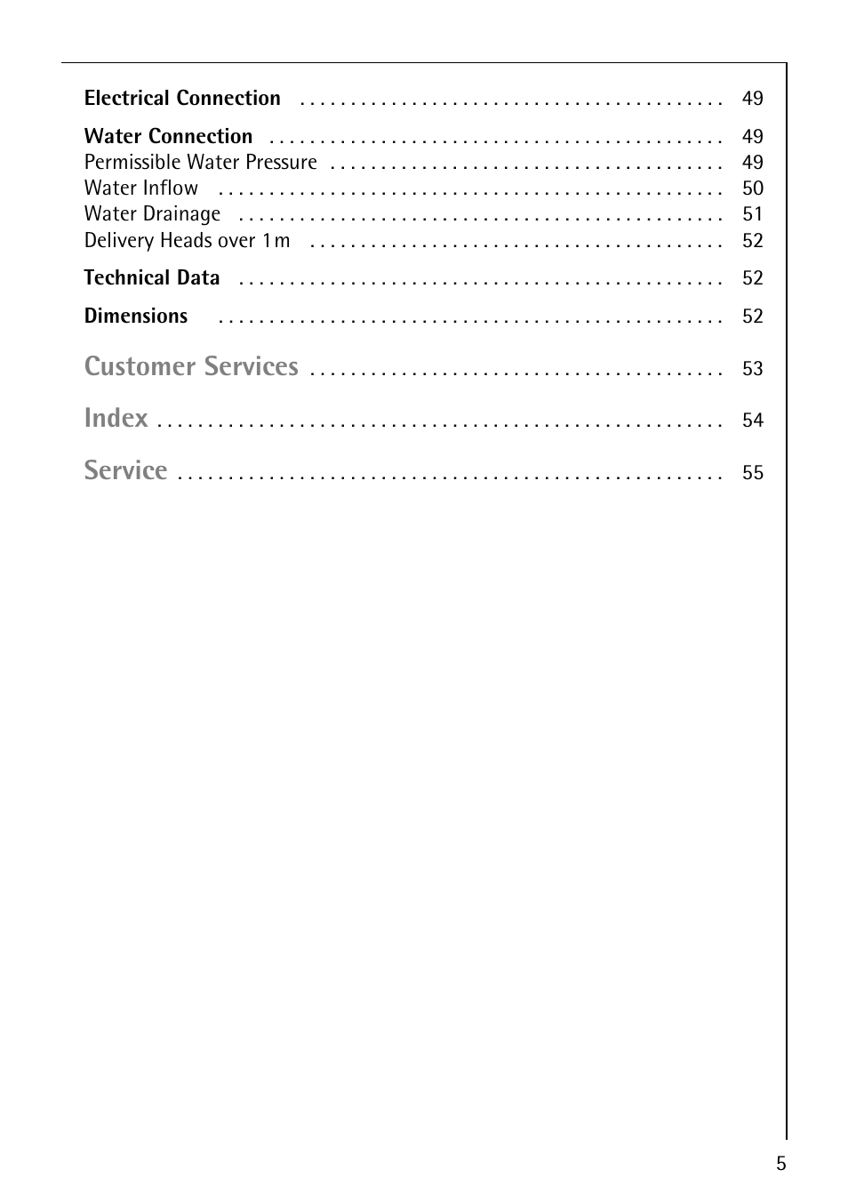 Customer services, Index, Service | Electrolux LAVAMAT BELLA 3450 User Manual | Page 5 / 56