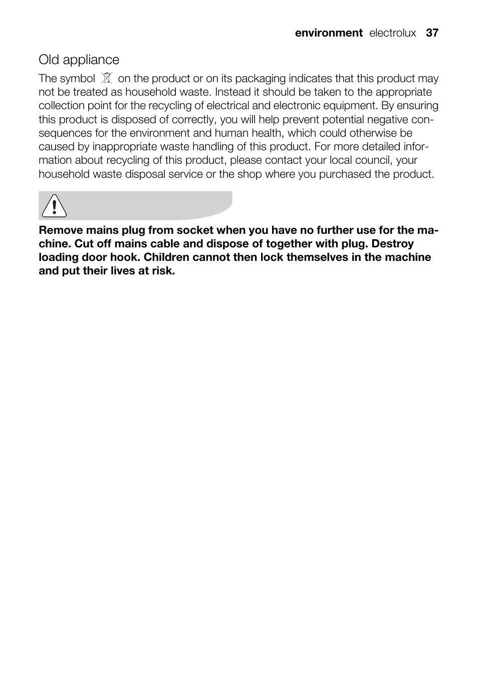 Old appliance | Electrolux TK K2 E User Manual | Page 37 / 44