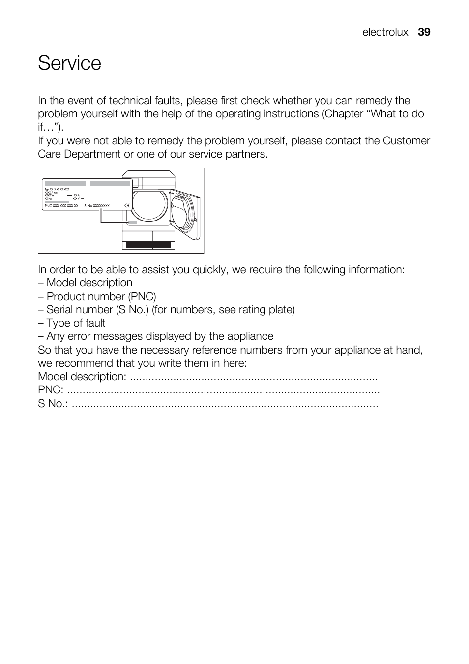 Service | Electrolux TK K2 E User Manual | Page 39 / 44