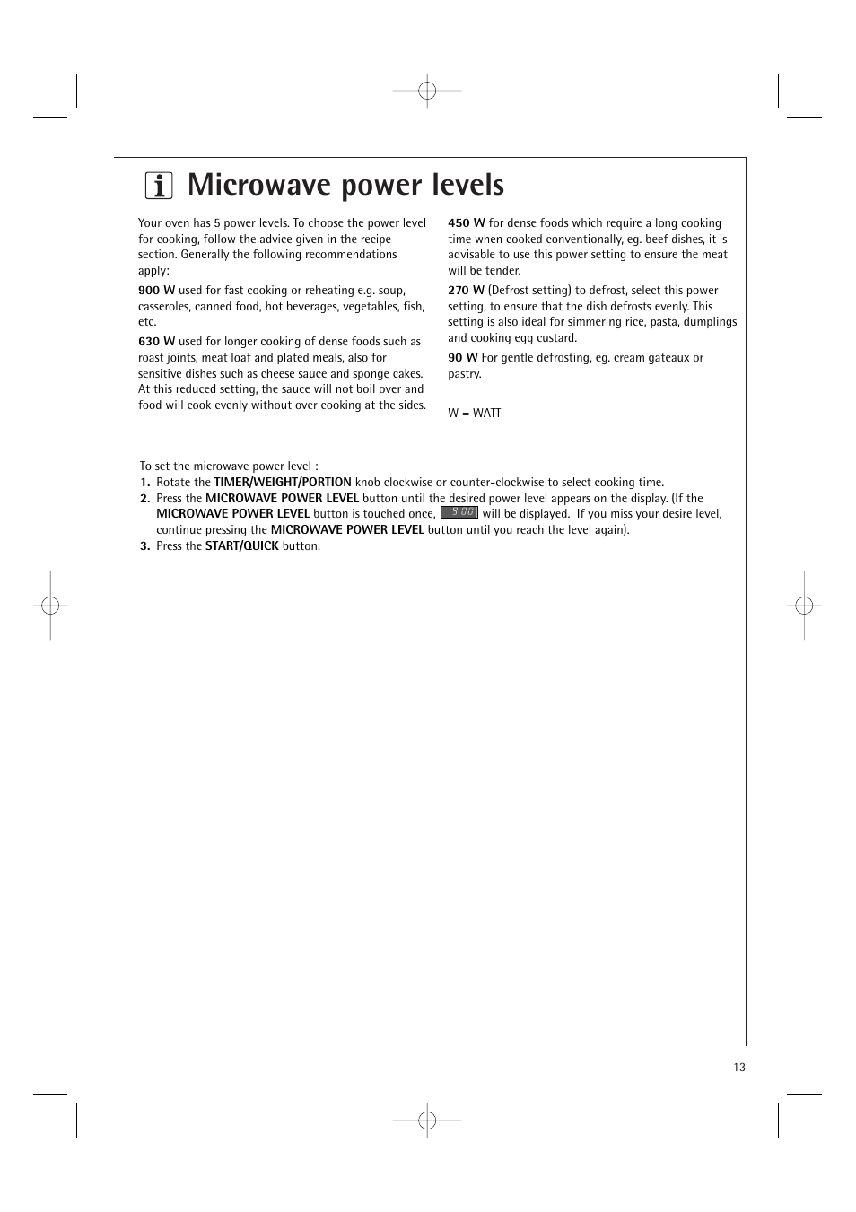 Microwave power levels | Electrolux MC2660E User Manual | Page 15 / 48