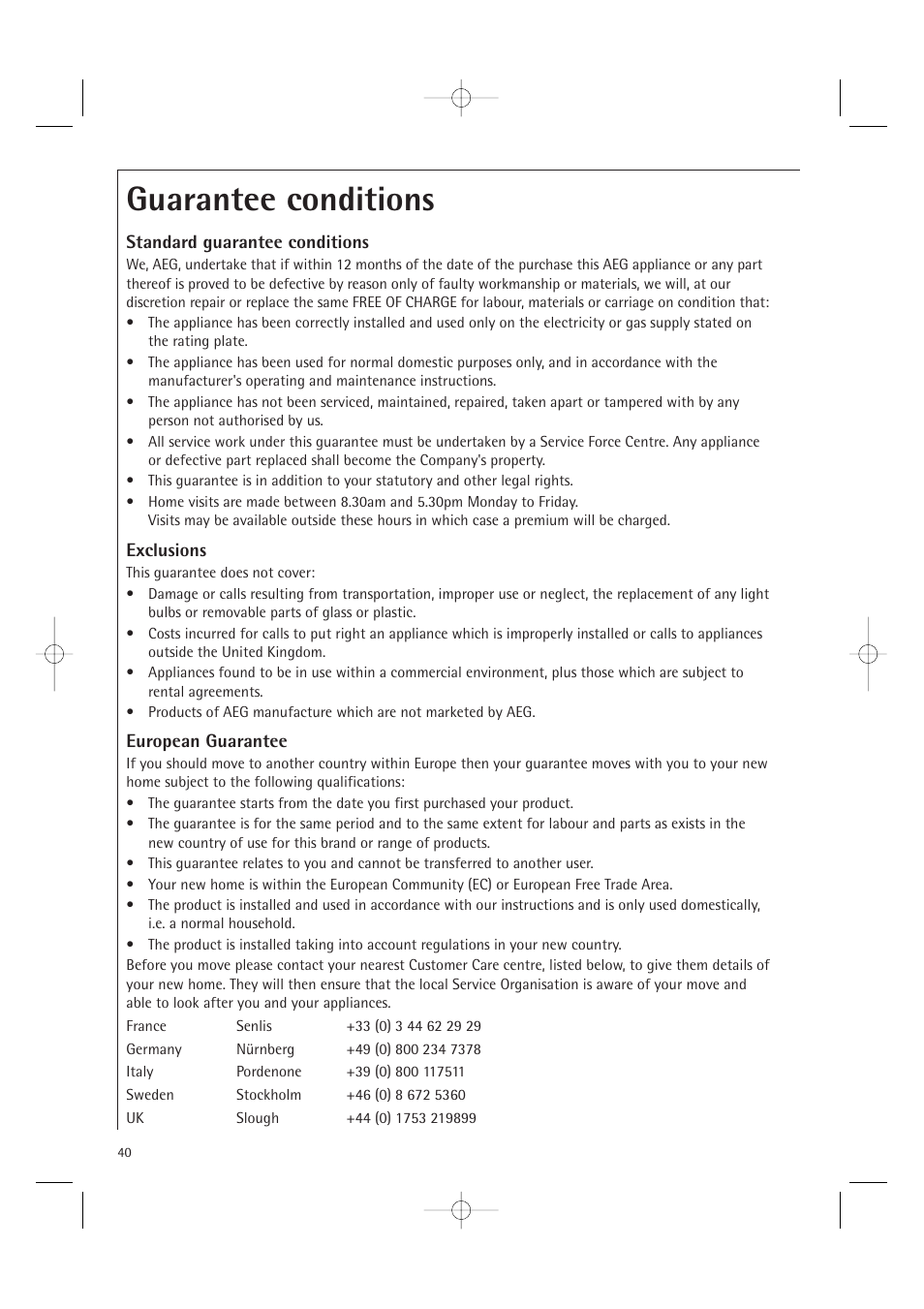 Guarantee conditions | Electrolux MC2660E User Manual | Page 42 / 48