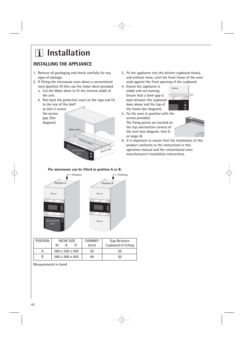 Installation, Installing the appliance | Electrolux MC2660E User Manual | Page 44 / 48