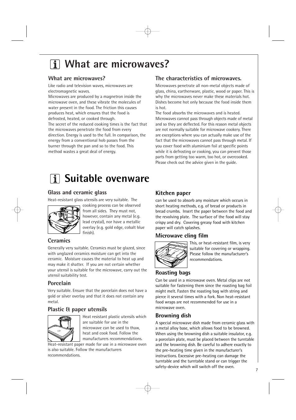 What are microwaves, Suitable ovenware | Electrolux MC2660E User Manual | Page 9 / 48