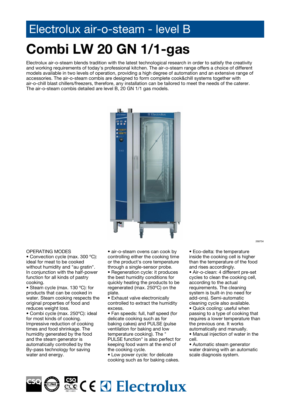 Electrolux Air-O-Steam AOS201GBG1 User Manual | 4 pages