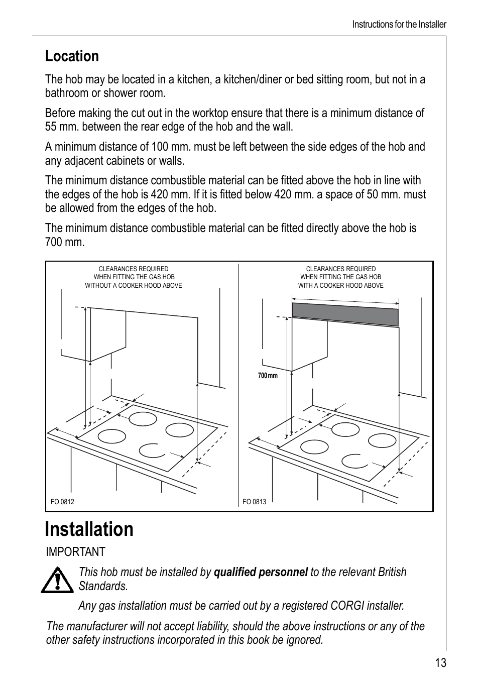 Installation, Location | Electrolux 69802 G User Manual | Page 13 / 24