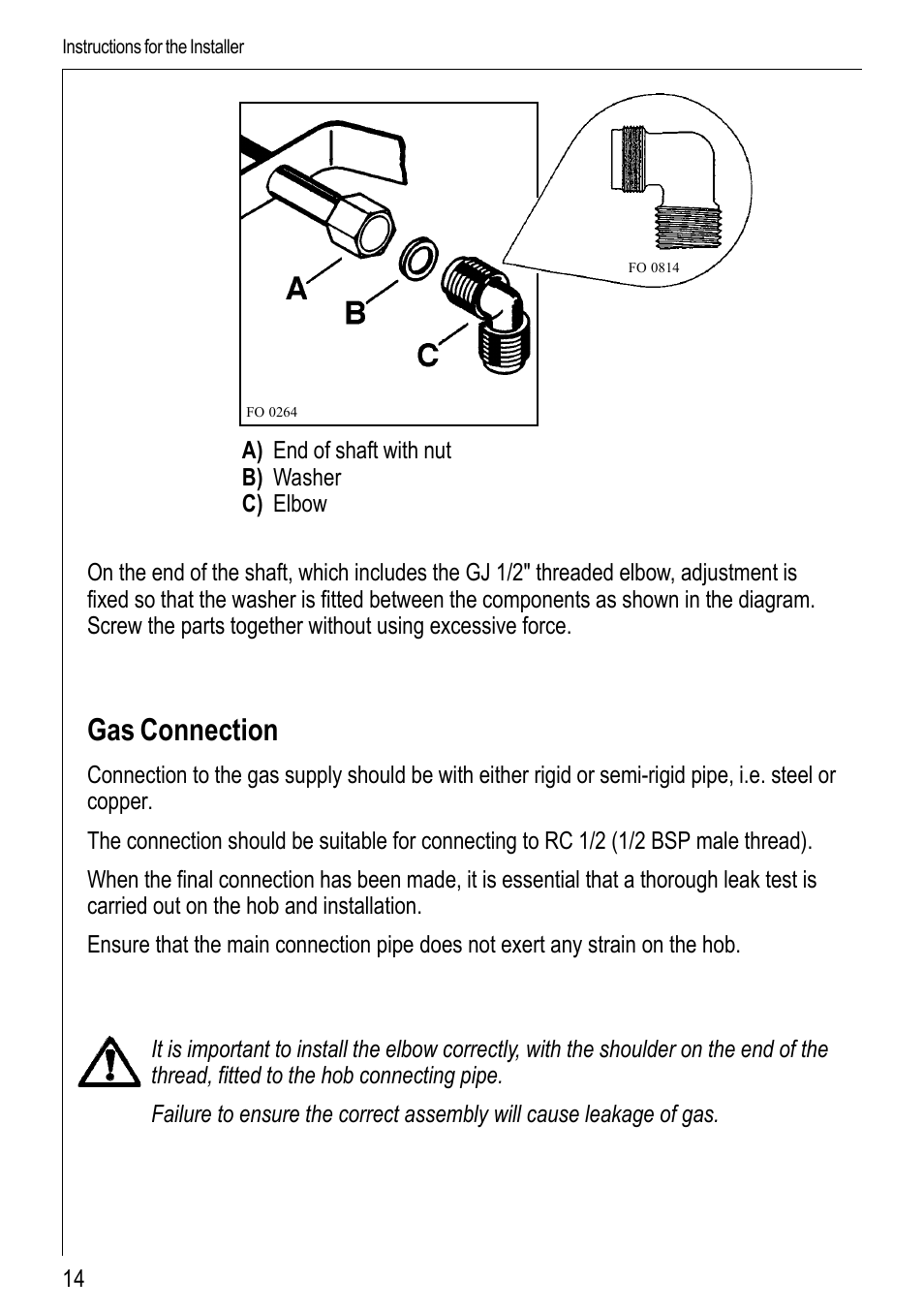 Gas connection | Electrolux 69802 G User Manual | Page 14 / 24