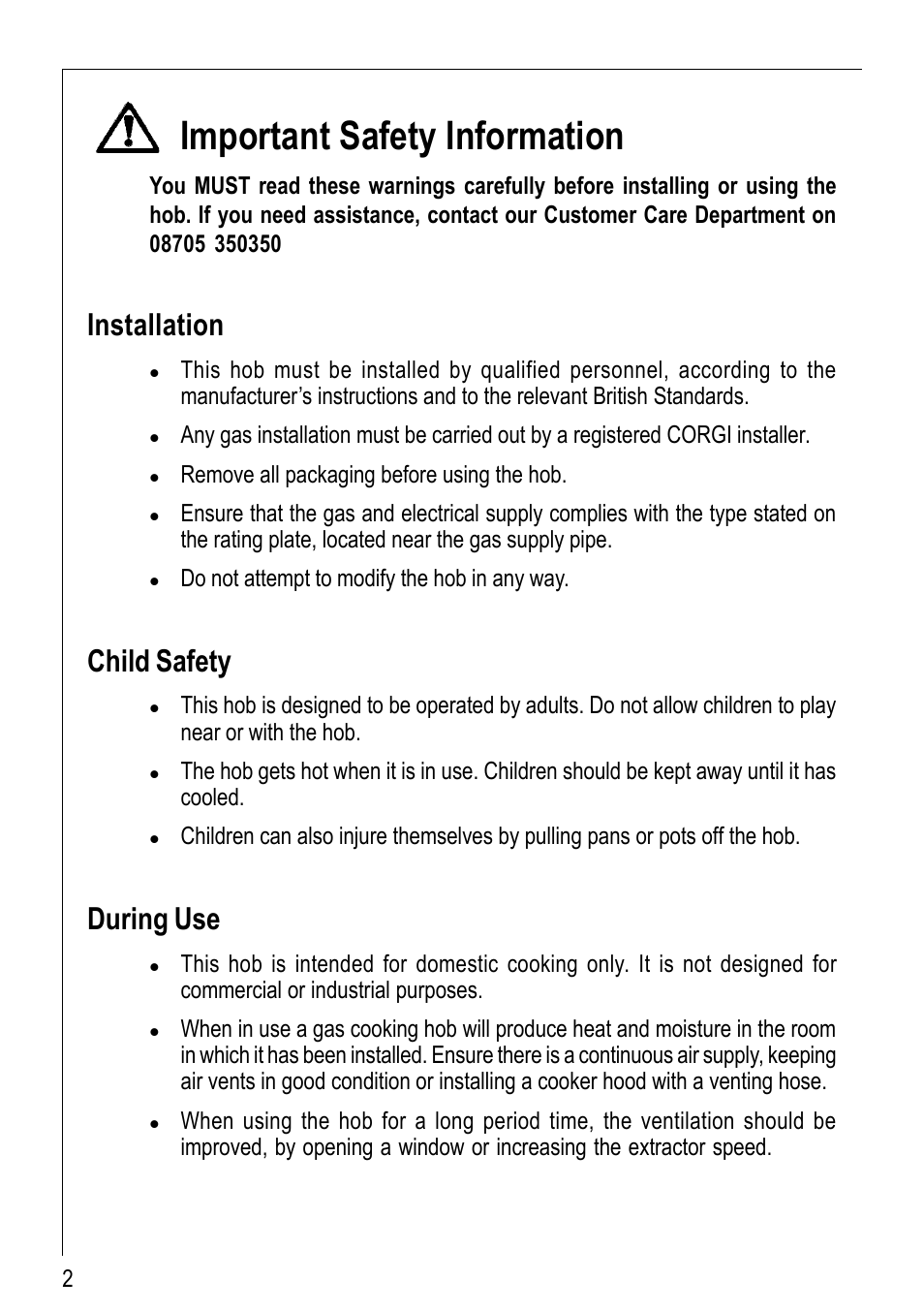 Important safety information, Installation, Child safety | During use | Electrolux 69802 G User Manual | Page 2 / 24