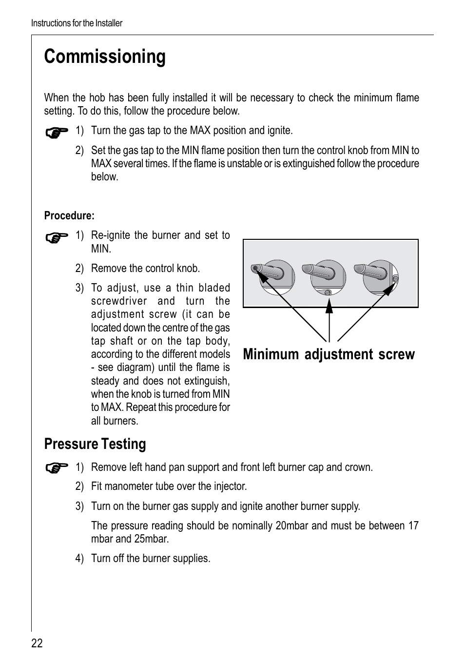 Commissioning | Electrolux 69802 G User Manual | Page 22 / 24