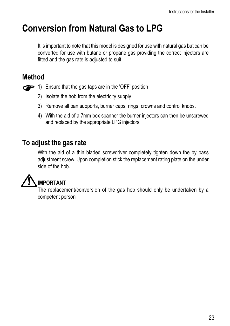 Conversion from natural gas to lpg | Electrolux 69802 G User Manual | Page 23 / 24