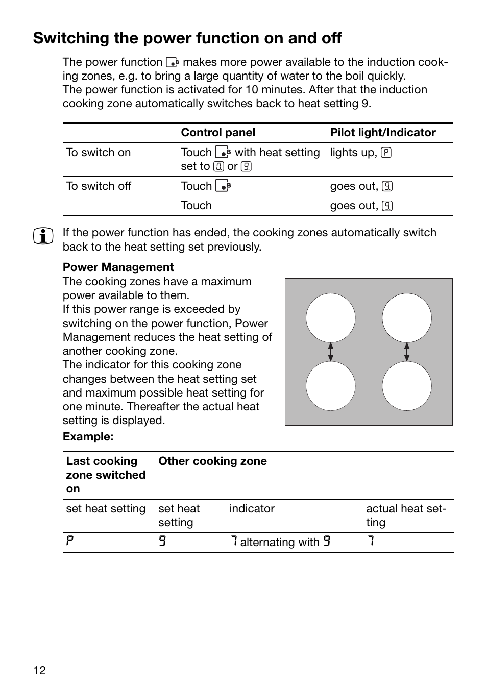 Switching the power function on and off | Electrolux EHD 72100-X User Manual | Page 12 / 32