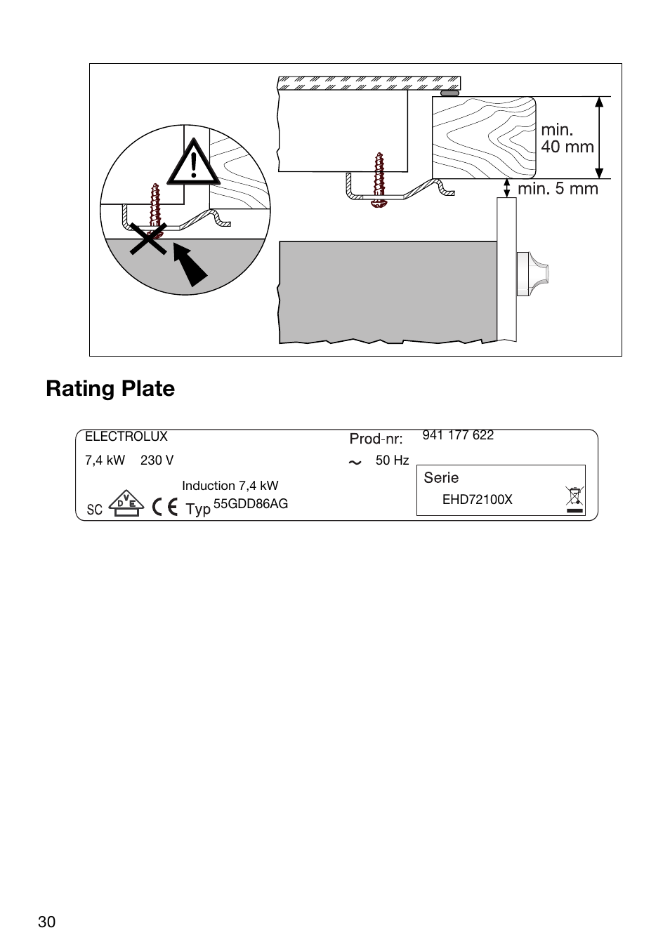 Rating plate | Electrolux EHD 72100-X User Manual | Page 30 / 32