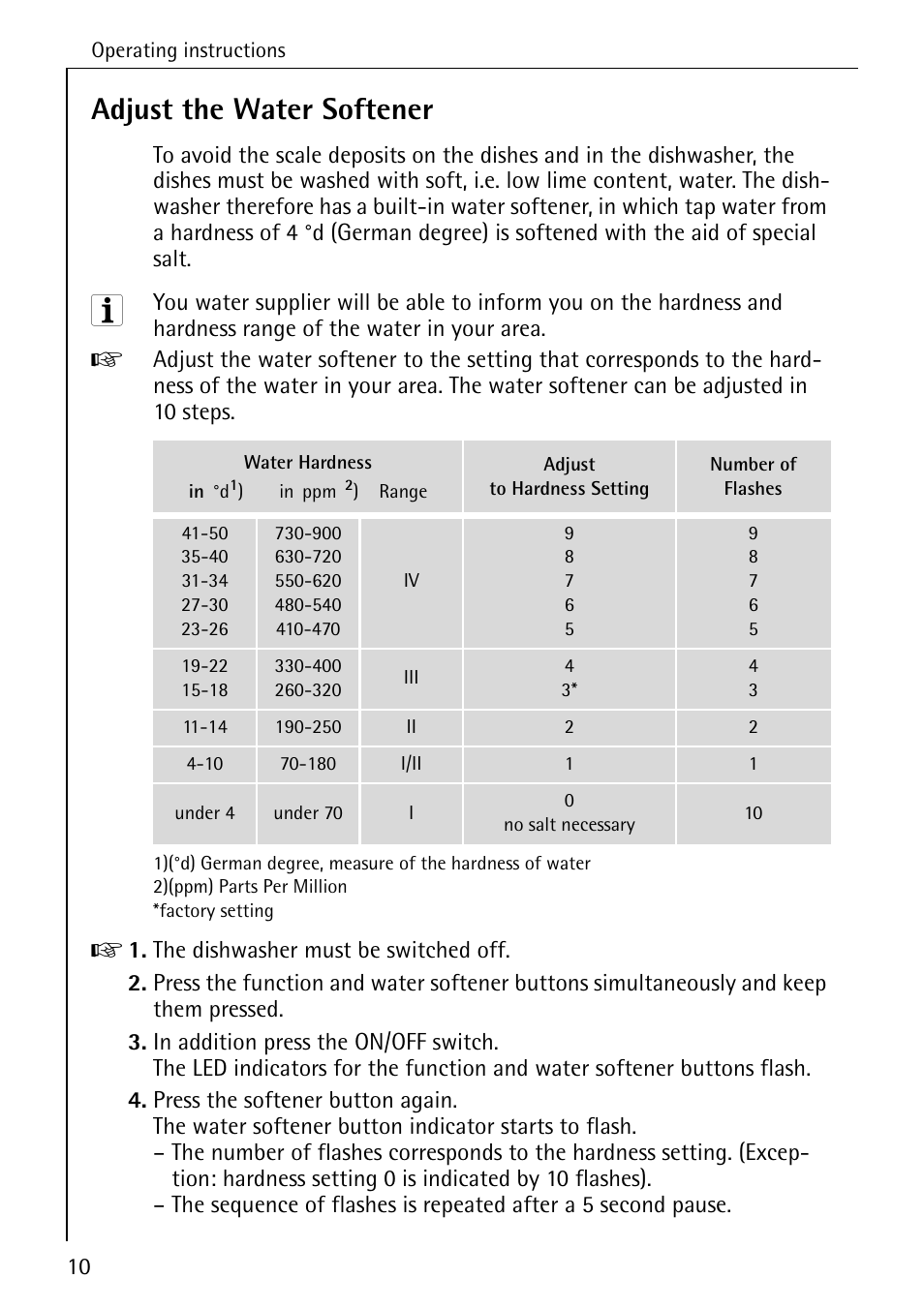 Adjust the water softener | Electrolux 5070 User Manual | Page 10 / 44