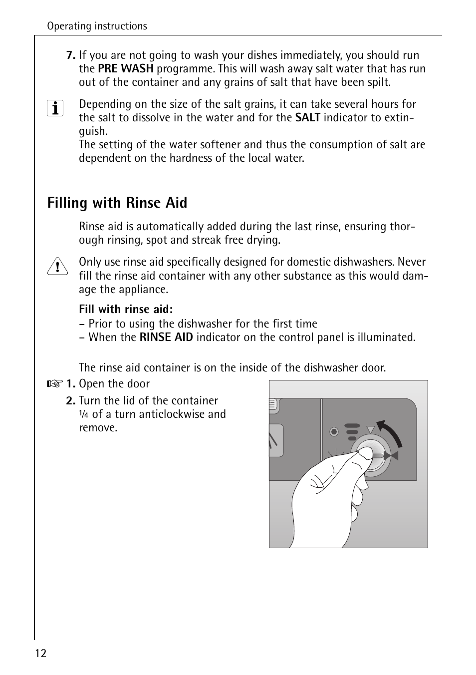 Filling with rinse aid | Electrolux 5070 User Manual | Page 12 / 44