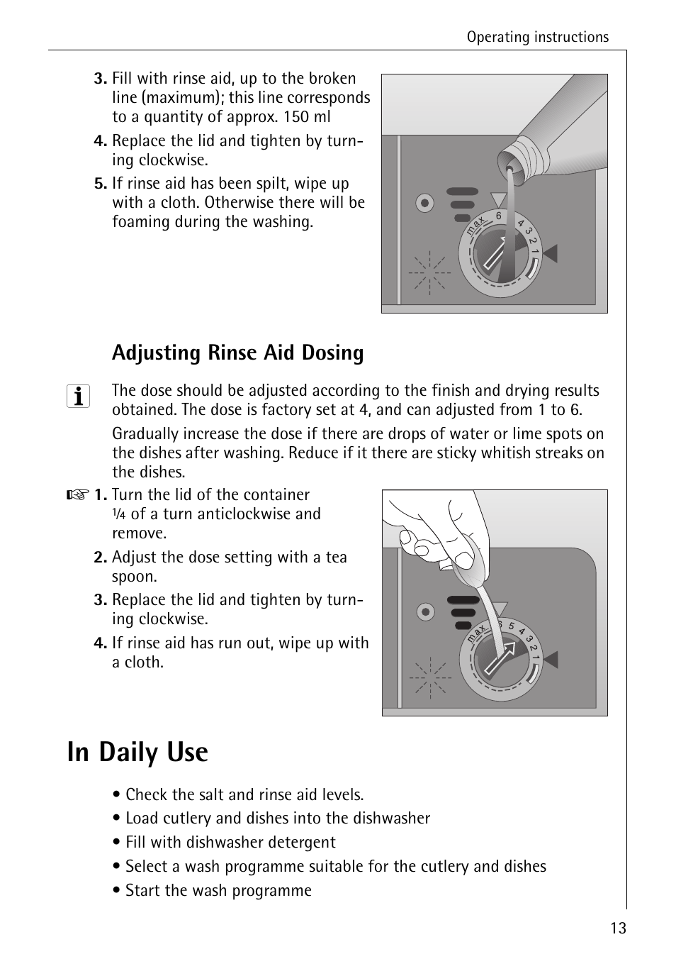 Adjusting rinse aid dosing | Electrolux 5070 User Manual | Page 13 / 44