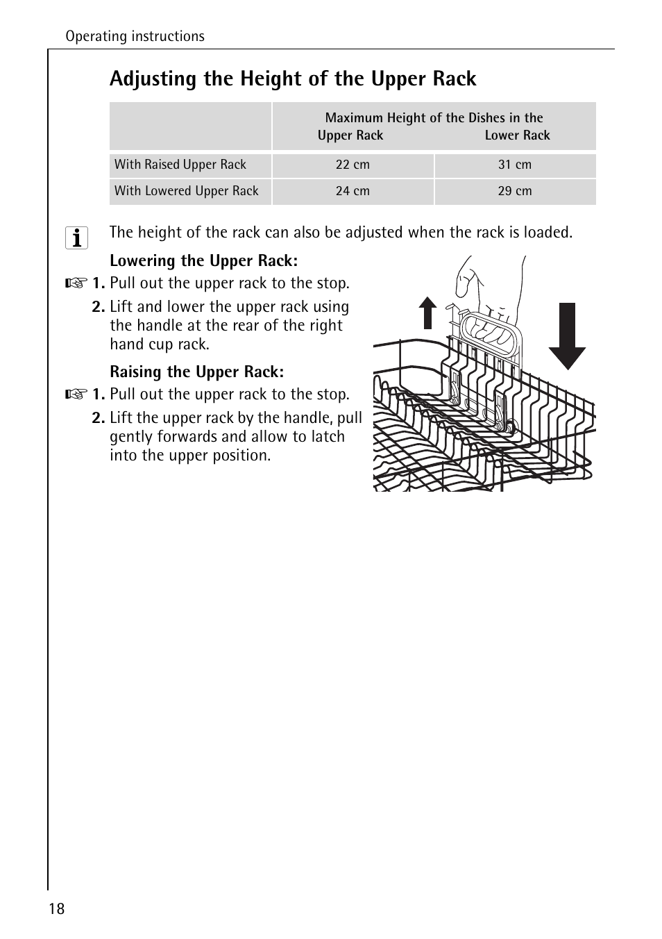 Adjusting the height of the upper rack | Electrolux 5070 User Manual | Page 18 / 44