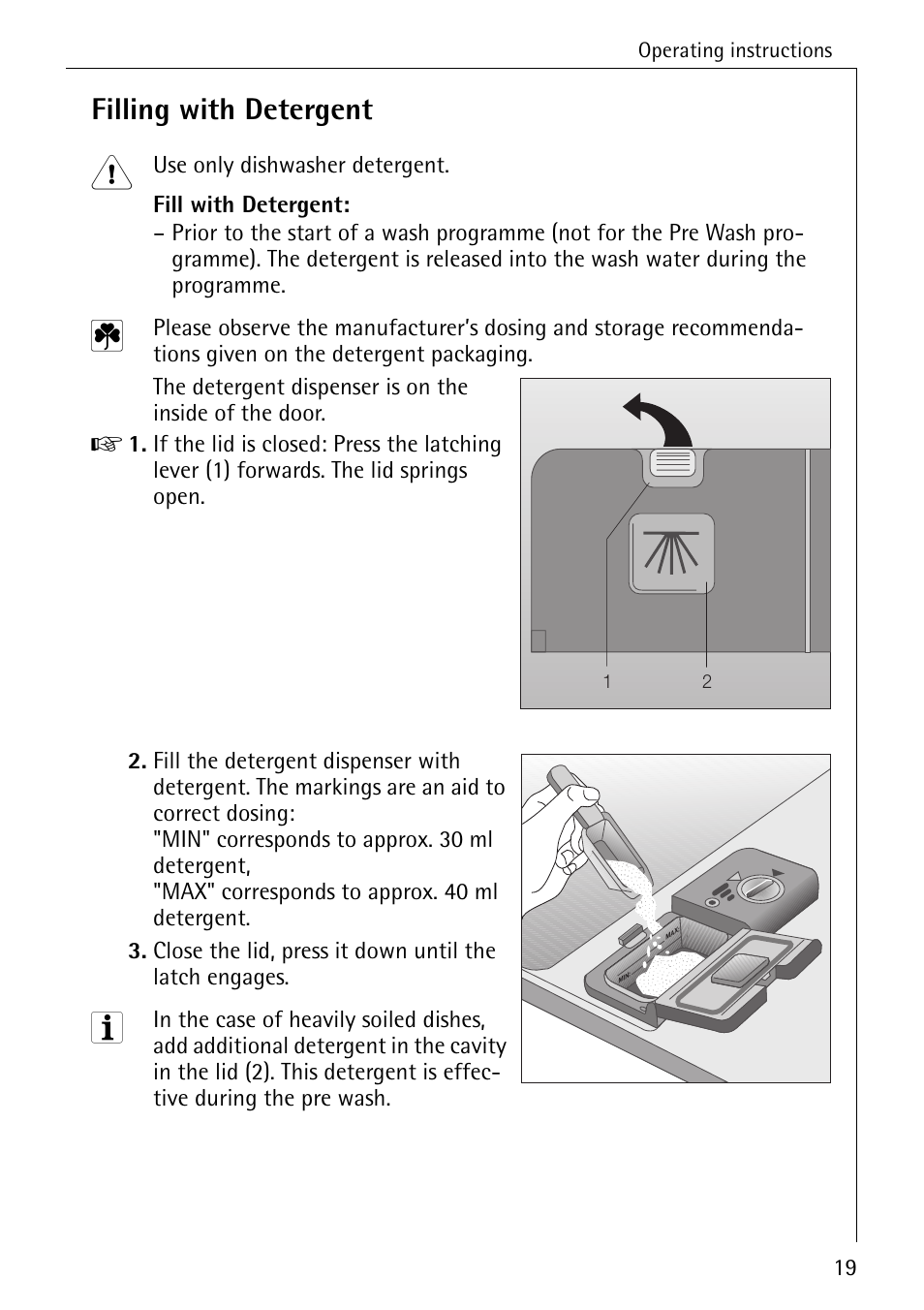 Filling with detergent | Electrolux 5070 User Manual | Page 19 / 44