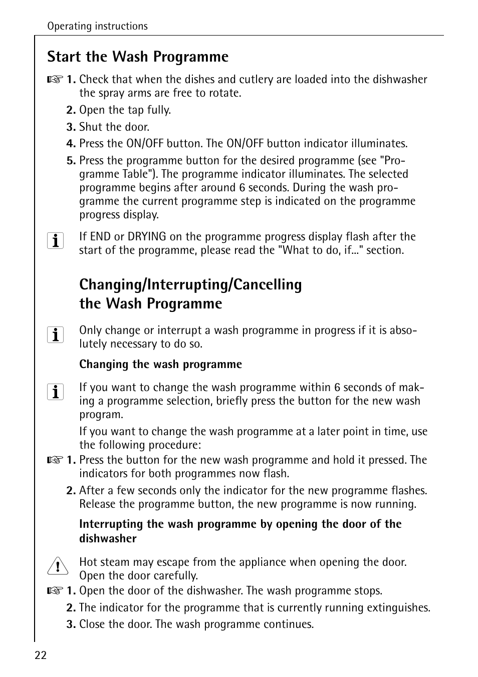 Start the wash programme | Electrolux 5070 User Manual | Page 22 / 44