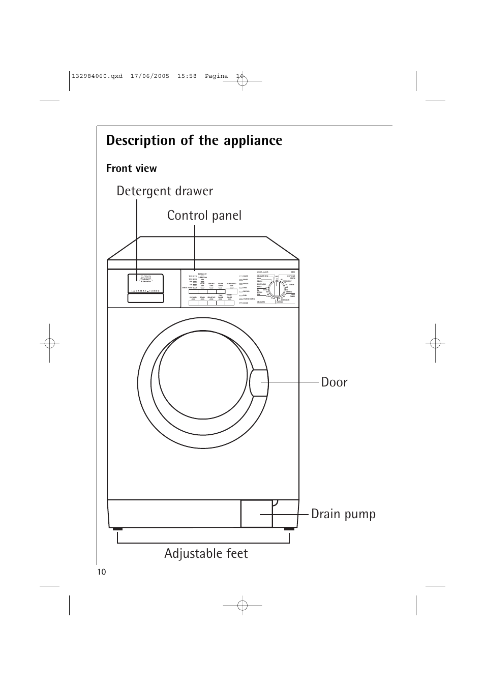 Description of the appliance, Front view | Electrolux 16830 User Manual | Page 10 / 56