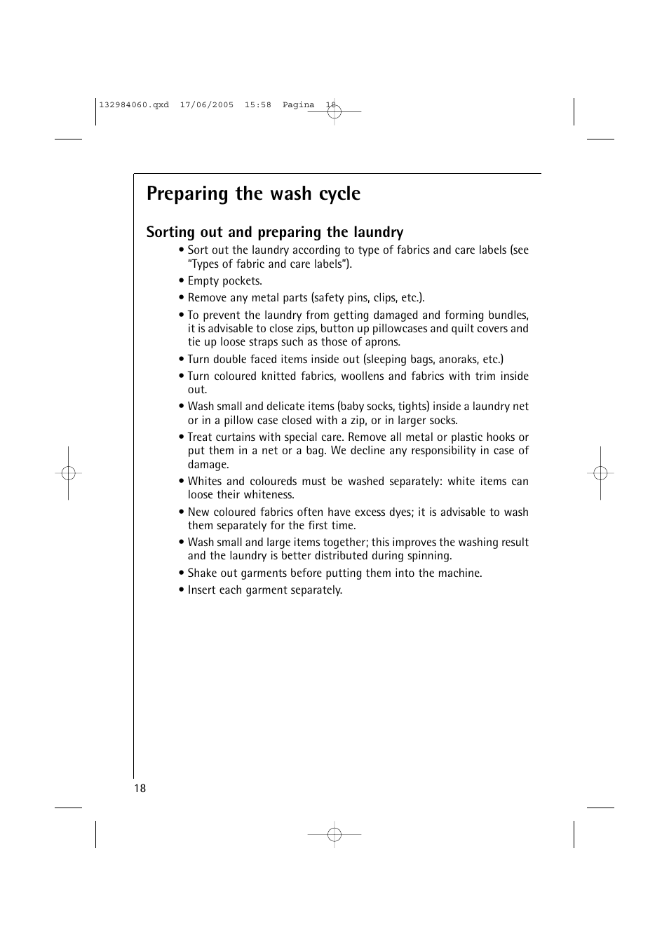 Preparing the wash cycle, Sorting out and preparing the laundry | Electrolux 16830 User Manual | Page 18 / 56