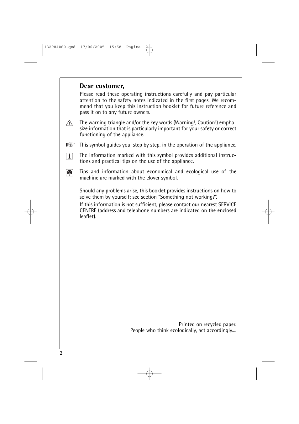 Dear customer | Electrolux 16830 User Manual | Page 2 / 56