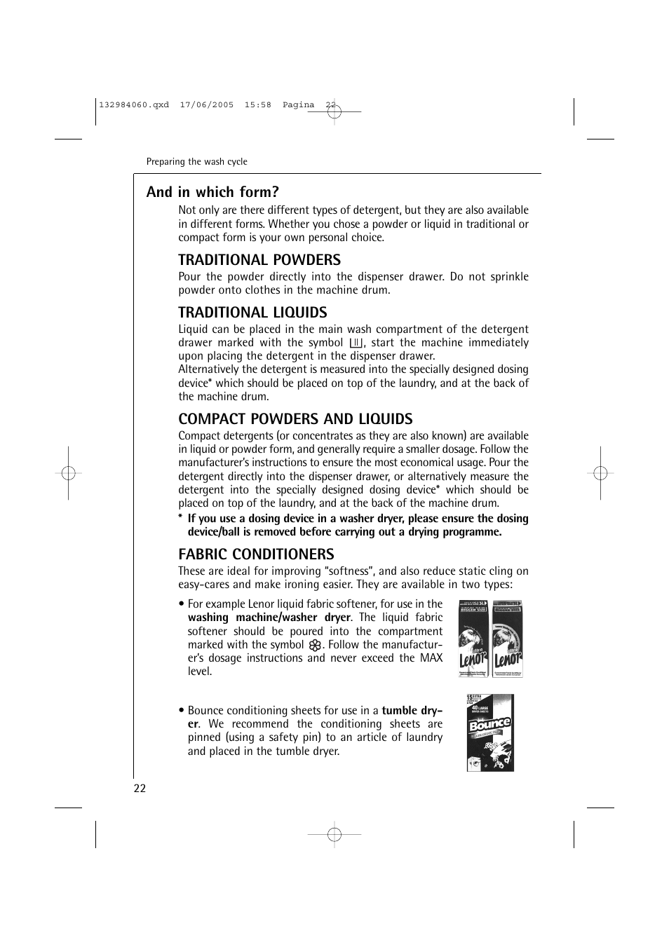 And in which form, Traditional powders, Traditional liquids | Compact powders and liquids, Fabric conditioners | Electrolux 16830 User Manual | Page 22 / 56