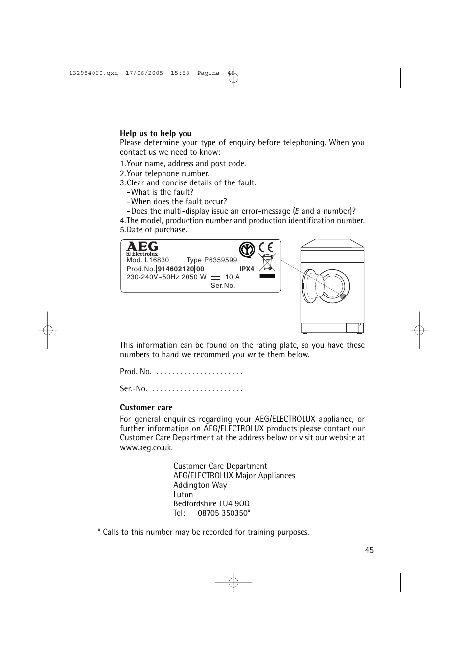 Electrolux 16830 User Manual | Page 45 / 56