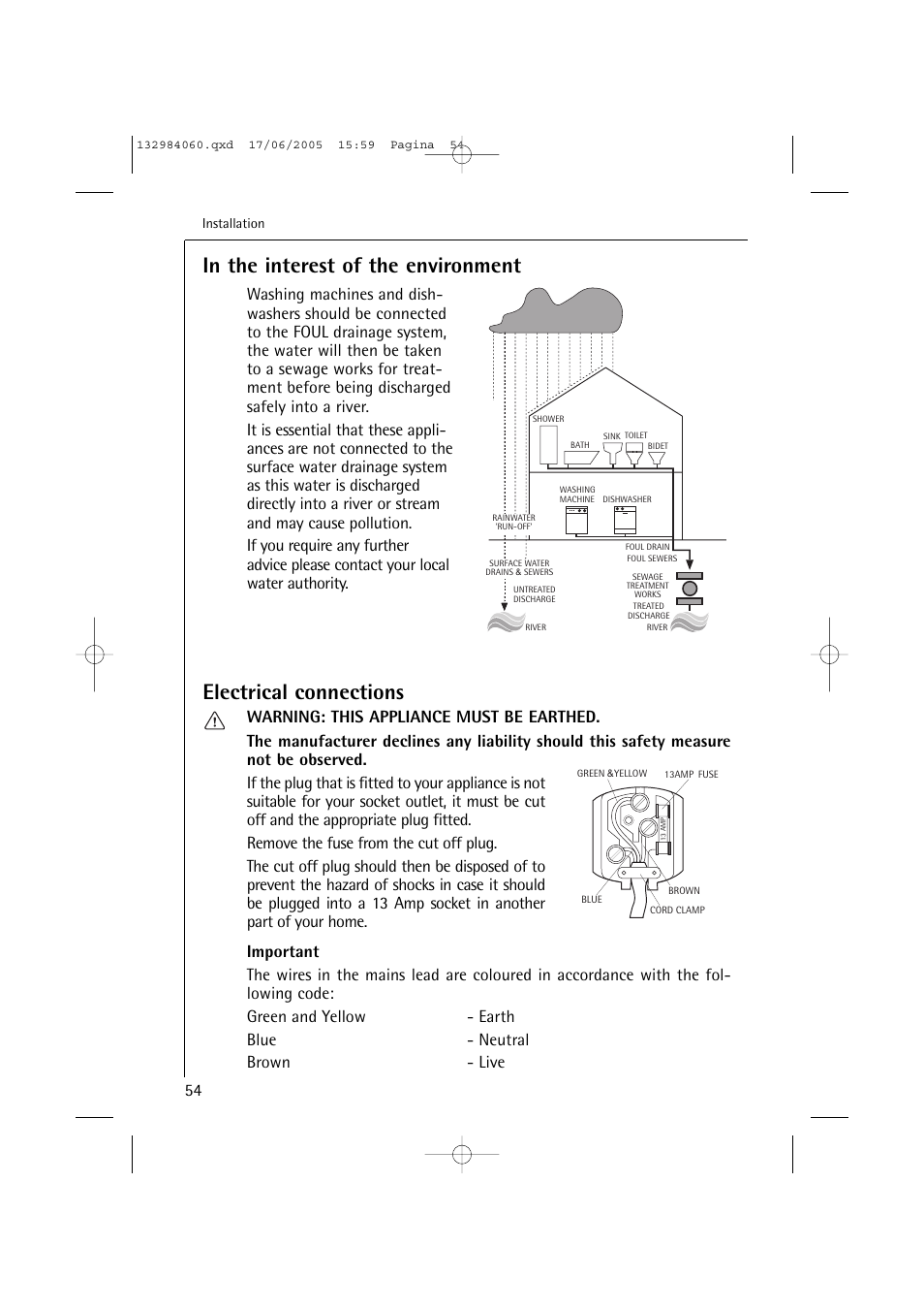 Electrical connections | Electrolux 16830 User Manual | Page 54 / 56