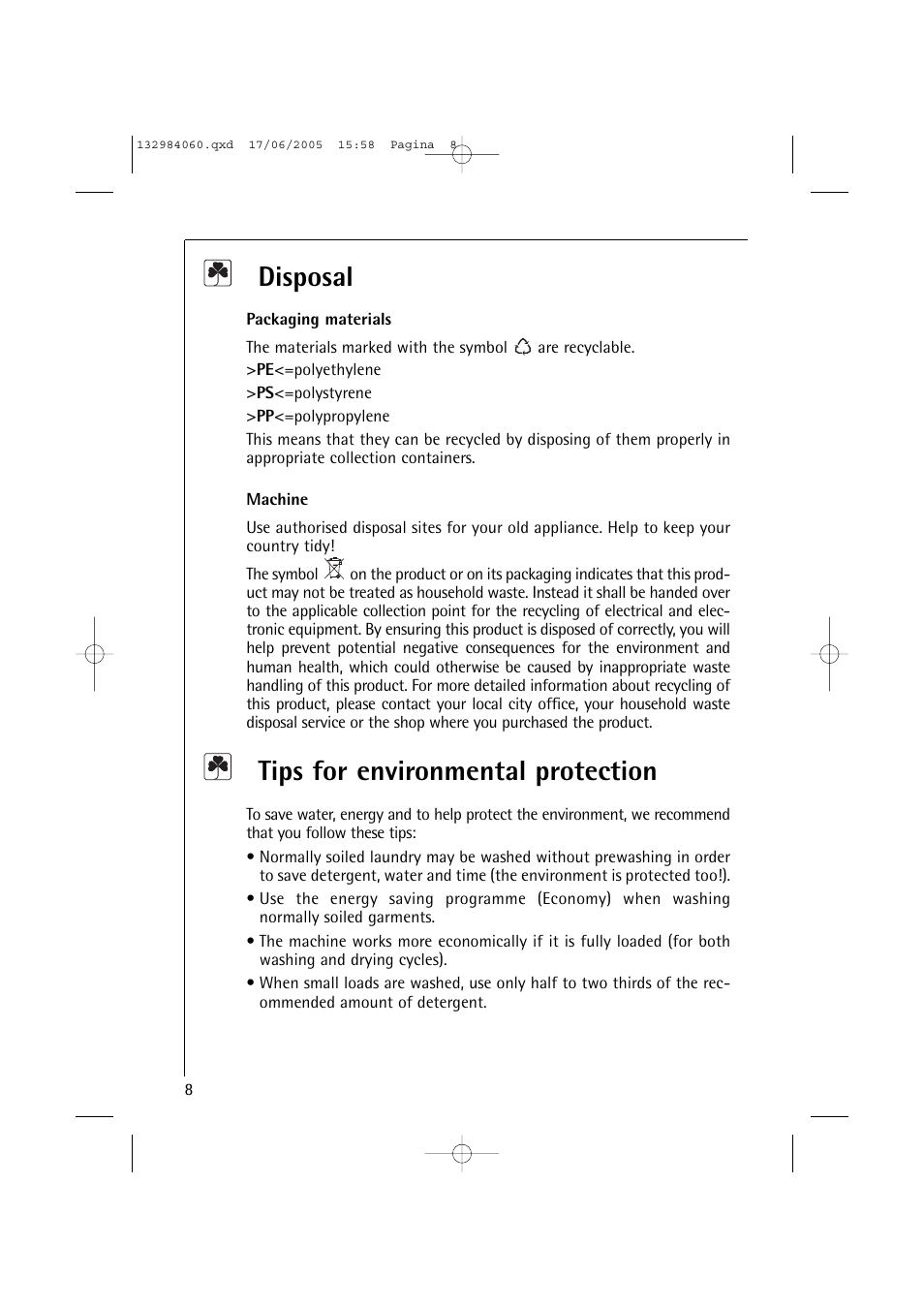 Disposal, Tips for environmental protection | Electrolux 16830 User Manual | Page 8 / 56