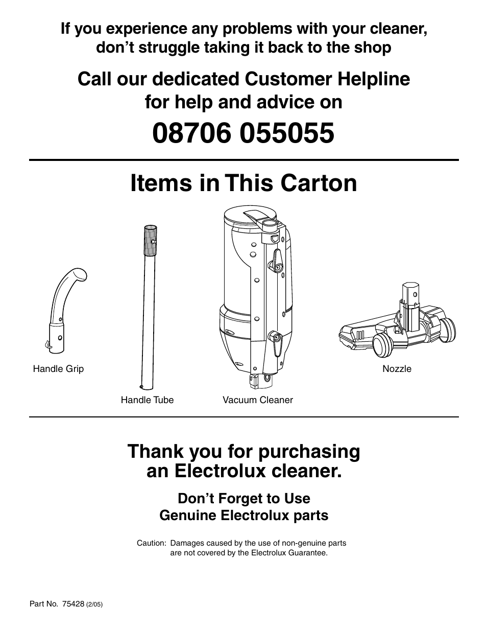 Items in this carton | Electrolux Z425 Series User Manual | Page 8 / 8