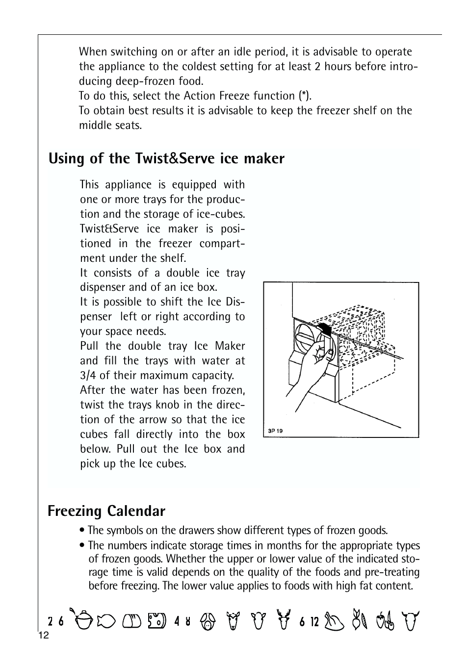 Freezing calendar, Using of the twist & serve ice maker | Electrolux 75428-1 DT User Manual | Page 12 / 28