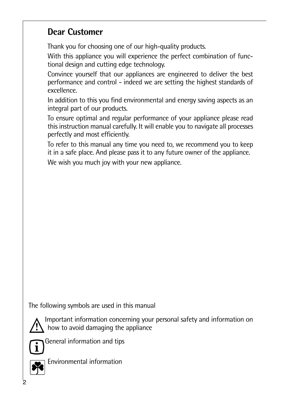 Dear customer | Electrolux 75428-1 DT User Manual | Page 2 / 28