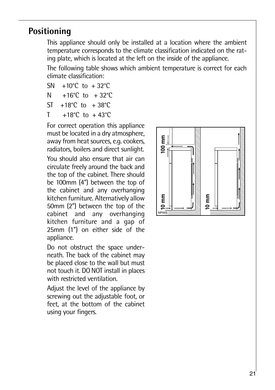 Positioning | Electrolux 75428-1 DT User Manual | Page 21 / 28