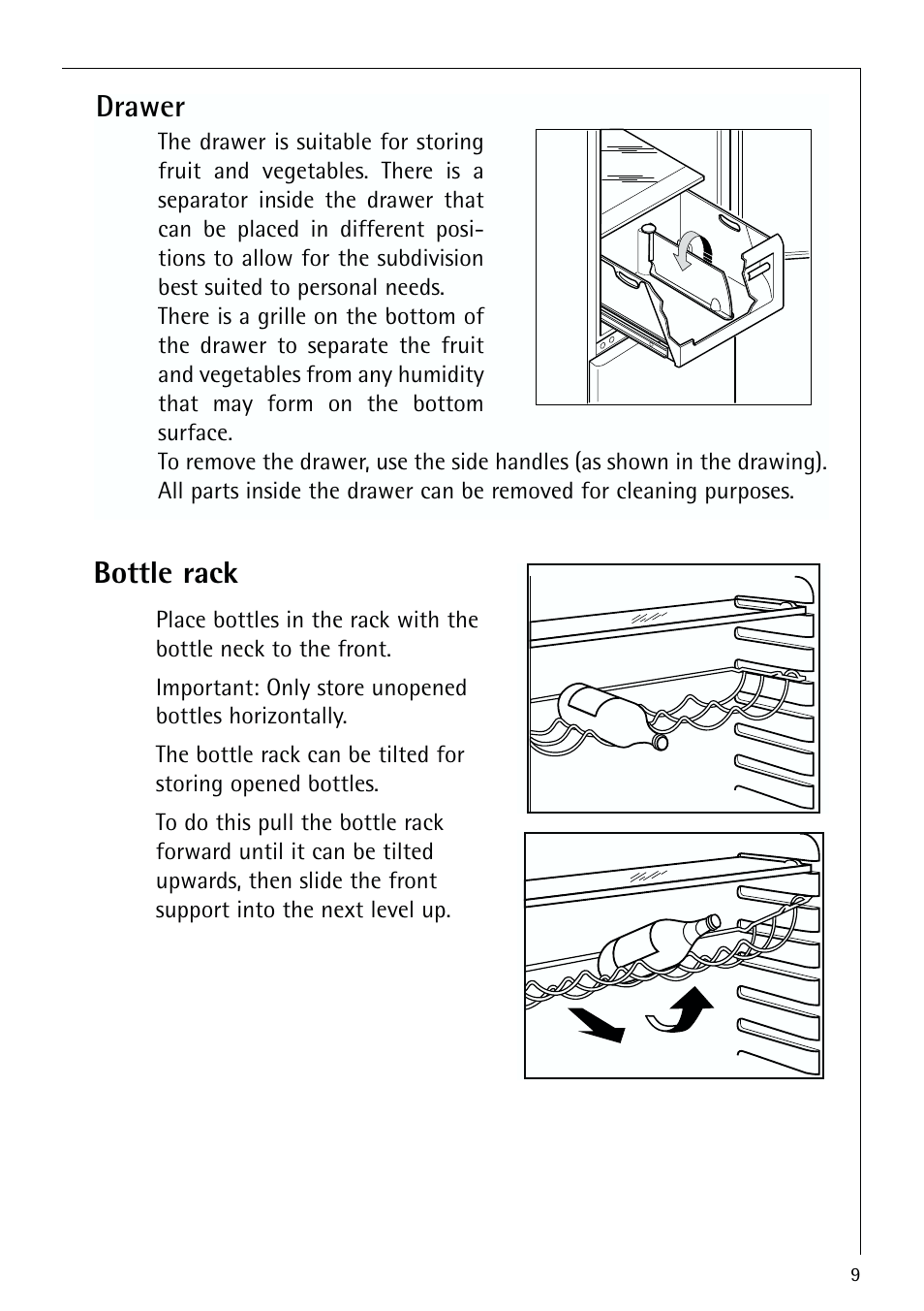 Drawer, Bottle rack | Electrolux 75428-1 DT User Manual | Page 9 / 28