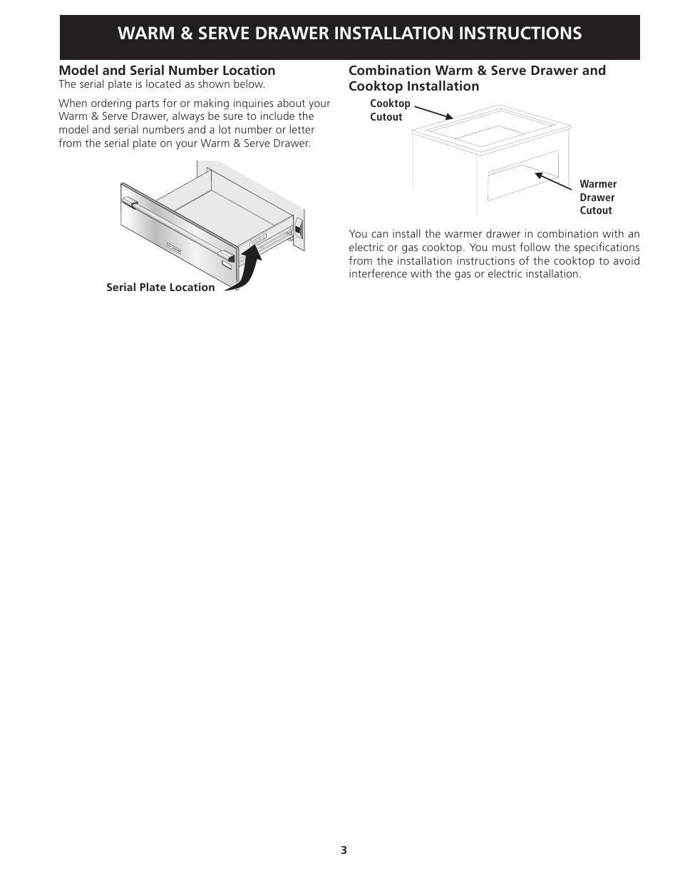 Warm & serve drawer installation instructions | Electrolux 318201810 User Manual | Page 3 / 12